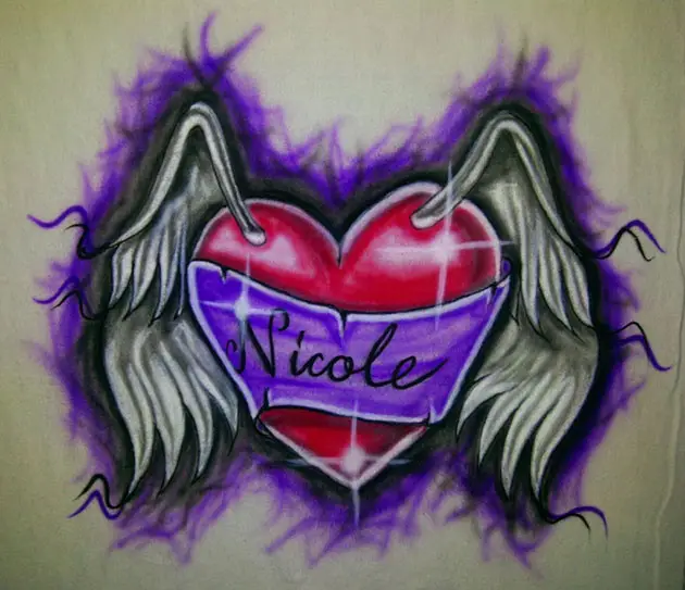 6 Airbrushed Winged Heart