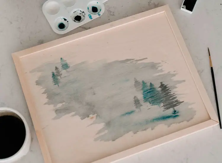 Trees Watercolor Painting on Wood